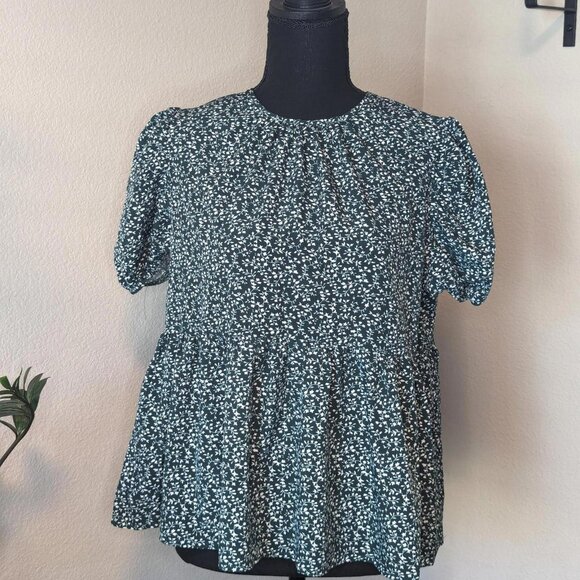 Shien Baby Doll Oversized‎ Green Floral Peplum Blouse - Picture 1 of 6
